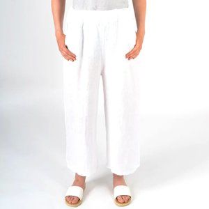 White Lemonwood 100% Linen, Beachy Wide Leg Flowy Mom Pants - Size Small